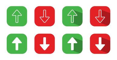 Up and down arrow icon on square background. Upward and downward sign symbol with long shadow vector