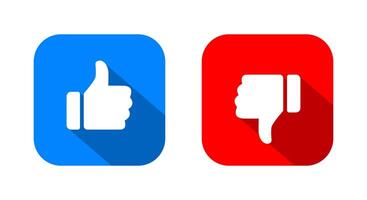 Like and dislike icon on square background. Thumb up and down with long shadow vector