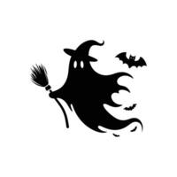 Creepy Ghost Silhouette Halloween-Themed with Bat, Hat and Moon vector