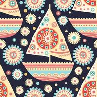 white sailboat in an ornament on a dark background vector