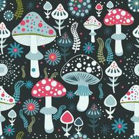 colored magic mushrooms surrounded by flower vector