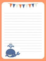 page template for diary entries with cute whale and checkboxes vector