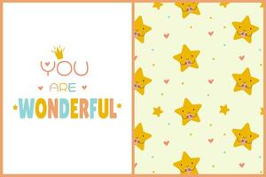 a set of an inscription and a pattern with stars for a girl vector