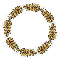 Rye, barley or wheat round frame or wreath on white background. vector
