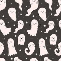 Cartoon halloween ghost Seamless pattern. Cute ghosts repeat print background. Halloween pattern for kids. magical illustration with stars and ghosts hand drawn vector