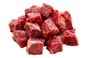 Raw beef meat diced isolated on transparent background. png