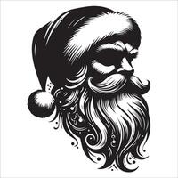 Santa Claus face illusion isolated on white for design. Christmas Smiling Santa head face silhouette on white background vector