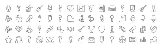 Collection of Line Signs of music, singer, microphone. Suitable for books, stores, shops. Editable stroke in minimalistic outline style. Symbol for design vector