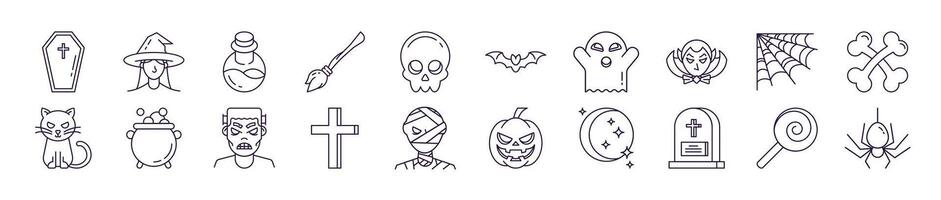 Line Signs of Halloween for Advertisement. Suitable for books, stores, shops. Editable stroke in minimalistic outline style. Symbol for design vector