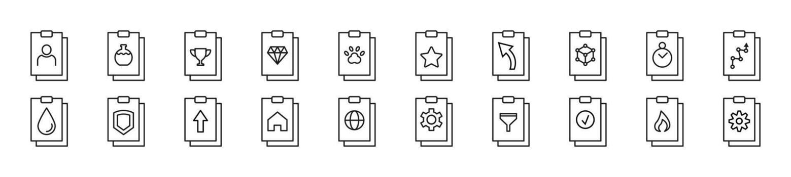 conjunto de línea íconos de portapapeles. editable ataque. sencillo contorno firmar para web sitios, periódicos, artículos libro vector