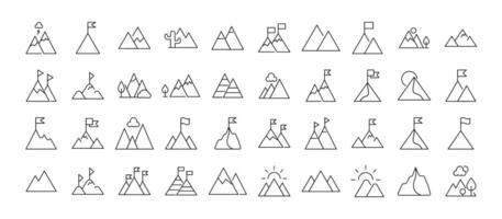 Line Signs of mountains as symbol of travel and hiking for Advertisement. Suitable for books, stores, shops. Editable stroke in minimalistic outline style. Symbol for design vector
