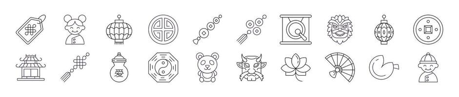 Line Signs of Chinese New Year for Advertisement. Suitable for books, stores, shops. Editable stroke in minimalistic outline style. Symbol for design vector
