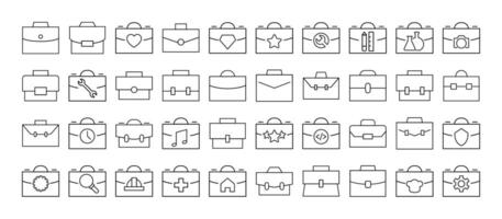 Collection of Icons of portfolio, briefcase and suitcase for business. Suitable for books, stores, shops. Editable stroke in minimalistic outline style. Symbol for design vector