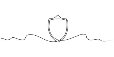 Shield in continuous line drawing style on white background. Line drawing of a shield. illustration. abstract background. Security line vector