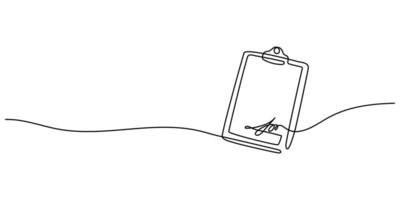 Sheet of continuous one-line drawing document signature. The concept of a thin document on a white background. One line drawing graphic design. Business concept, contract. illustration vector
