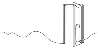 Continuous line of open door on white background. The open door is a concept of new possibilities. Editable stroke. vector