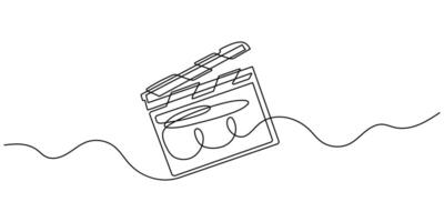 One continuous line drawing of a movie plot board. Action scene and retro production concept in simple linear style. Line illustration vector