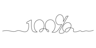 Continuous one line drawing 100 percent sign on white background, minimalistic outline. illustration of one thin line black and white symbol. vector