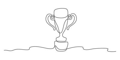 Trophies line. One line drawing of trophy isolated on transparent background. Cup of the winner of the competition style minimalism vector
