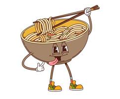 Cartoon retro groovy udon noodles character vector
