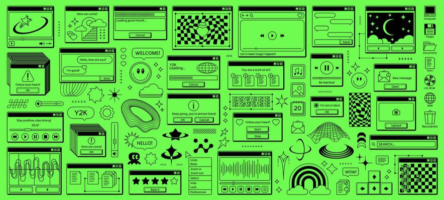 Y2k retro rave window browser sticker, old page