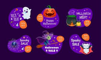 Halloween sale frames and kawaii ghost characters vector