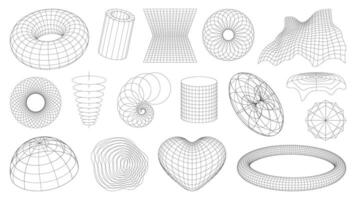 3d wireframe shapes, brutal perspective grid vector