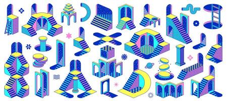 Psychedelic trippy y2k surreal elements and icons vector
