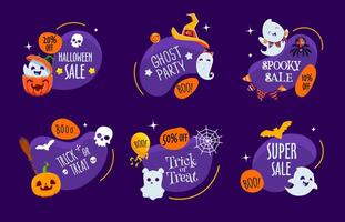 Halloween holiday kawaii ghosts on amoeba blobs vector