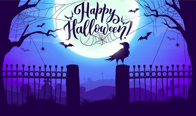 Halloween cemetery silhouette landscape background