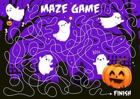 Help to Halloween ghosts find a pumpkin maze game vector