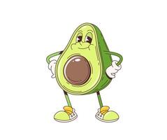 Cartoon groovy retro ripe avocado funky character vector