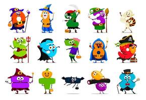 Cartoon Halloween numbers and digits characters vector