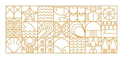 Seafood line modern geometric shape pattern vector