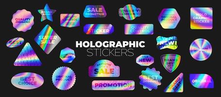 Hologram stickers, labels with neon color gradient vector