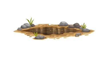 Ground hole, deep dirty pit and burrow in earth vector