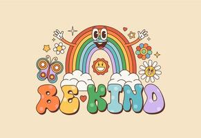 Be kind, groovy hippie quote with flowers vector