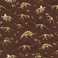 Dinosaur fossils seamless pattern with dino bones vector
