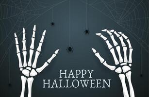Halloween skeleton hands with spiders and cobweb vector