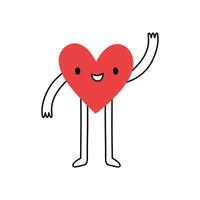 Cute heart-shaped character isolated on white background. hand-drawn illustration in doodle style. Perfect for Valentine's Day designs, cards, logo, decorations. vector