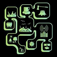 Environmental pollution icons. Chromatic full pollution icons. Pollution symbols. Color illustrations. vector