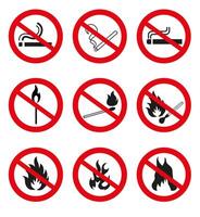 Do not smoke or use open flames. Signs open source of ignition and no smoking signs. vector