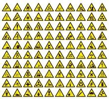 Collection of warning and safety signs. Set of safety and caution signs. Triangular yellow signs. vector