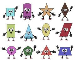 Cartoon illustration of basic geometric shapes of funny characters for kids education. vector