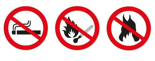 Do not smoke or use open flames. Signs open source of ignition and no smoking signs. vector