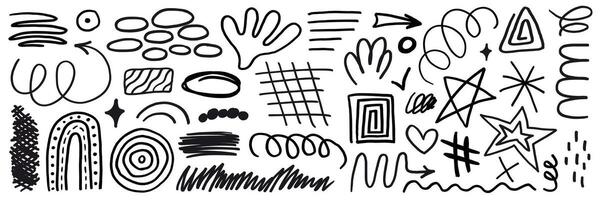 Hand drawn scribbles and squiggles. Abstract doodle set of modern design elements graffiti style vector