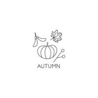 Autumn background sketch. Hand drawn card with different autumn leaves, pumpkin and text. The images are created without the use of any artificial intelligence software at any stage. Line art vector