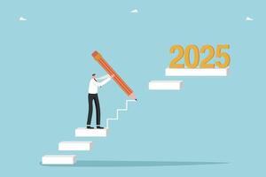 Man drawing missing steps to 2025 vector