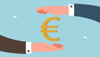 Big hands protect the euro sign vector