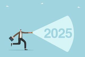 Man runs with a flashlight towards 2024 vector